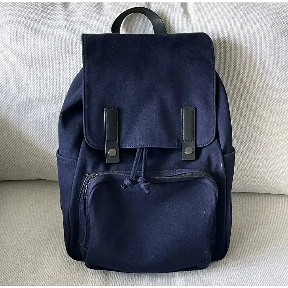 EVERLANE Modern Snap Backpack Navy Blue Canvas Denim Unisex Bag Rucksack Office